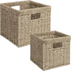 Spring Storage Baskets, Handwoven Seagrass Basket for Organizing, Decorative Wicker Baskets with Built-in Handles