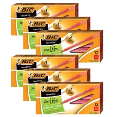 Round Stic&reg; Pen, Medium Point, Red, 12 Per Pack, 6 Packs