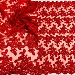 1 Yard Corded Bridal Lace Fabric Embroidered Elegant Mesh Dress 51" Width Red