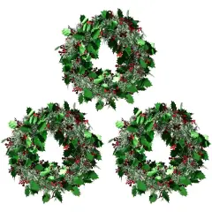 Juvale 3 Pack Mini Green Tinsel Christmas Wreaths for Front Door, 11.8 x 11.8 Inches Christmas Wreath, Holiday Decorations for Door, Windows and Cabinets