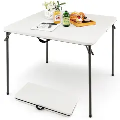 Costway Folding Camping Table Portable HDPE Outdoor Picnic Dining Table w/ Handle White\Grey