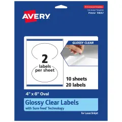 Avery Glossy Clear Oval Labels with Sure Feed, 4" x 6"