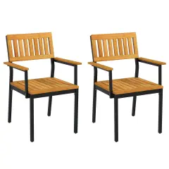 Costway Dining Chair Set of 2/4 with Acacia Wood Backrest Slanted Seat Comfortable Armrests