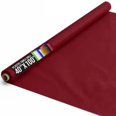 Exquisite Plastic Table Cover Roll &ndash; 40" x 100' Disposable Tablecloth Roll &ndash; Premium Thick 0.5 MIL Plastic Banquet Roll &ndash; Party Table Cover Roll for Events & Catering Burgundy