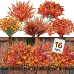 16 Bundles 5 Styles Artificial Fall Flowers for Outdoors