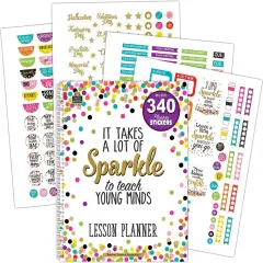 Teacher Lesson Planner w/Stickers, Confetti, 8-1/2-Inch x11-Inch, Multi