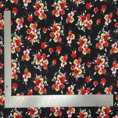 1 Yard Liverpool Knit Floral Print Fabric Stretch Crepe Texture Floral Knit for Sewing and Apparel 58"-60" Width Black/Coral