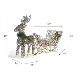 Indoor Outdoor Coffee Reindeer Sleigh Decoration with Warm White LED Lights 19.69 x 7.28 x 16.14 inch