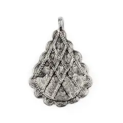The Bead Chest Silver Baule Pyramid Pendant (67x48mm): African Tribal Metal Pendant for DIY Jewelry and Necklace