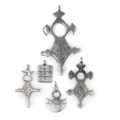 The Bead Chest 5 Pack: Silver Tuareg Tribal Pendants: North African Tribal Berber Moroccan Sahara Pendant for Jewelry