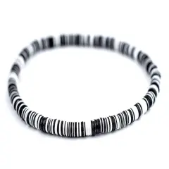 The Bead Chest Boho Stretch Bracelet, Black & White - Stackable African Vinyl Heishi, Unisex for Men & Women