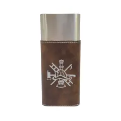 Cigar Case with Cutter - Firefighter Emblem - Leather Rustic/Silver