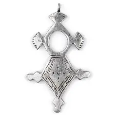 The Bead Chest Amgala Silver Moroccan Tuareg Cross Pendant (44x76mm): North African Tribal Berber Moroccan Sahara Pendant for Jewelry