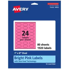 Avery Bright Pink Paper Labels, 1" x 2" Oval