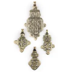 The Bead Chest 4 Pack: Ethiopian Brass Coptic Cross Pendants African Large Hole Handmade