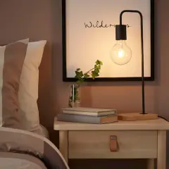 Black and Bamboo Table Lamp with Curved Metal Design