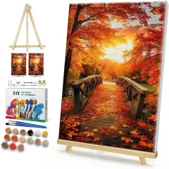 Framed Paint by Numbers Kit for Adults, Autumn Leaves Paint by Numbers Kit for Adults with Easel, DIY Landscape Paint by Number with Frame, Adult Paint by Number Kits Framed Canvas 8x12 Inch
