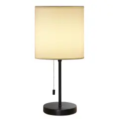Modern Table Lamp, Simple with Cream Fabric Shade, Pull Chain Switch