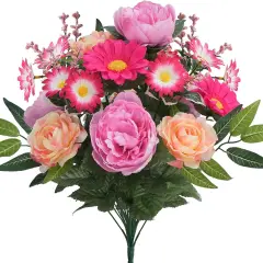 Peonies Artificial Flowers 2 Bundles Silk Rose Peony Bouquets with Gerbera Daisy Pink Faux Flowers Spring Summer Floral Arrangements for Table Centerpiece Home Party Decor Cemetery Flowers