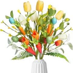 Easter Eggs Picks for Easter Table Decor, 6 Pcs Artificial Spring Flowers Stems Easter Sprays Picks 19.6 Inch Floral Picks with Eggs Tulips and Carrots for Home Vase Spring Centerpieces Decor