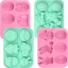 4 Pack Easter Chocolate Molds, Bunny Half Egg Shaped Non-stick Silicone Molds for DIY Chocolate Candy Muffin Handmade Soap Cake Decoration