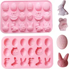Easter Silicone Chocolate Mold 2 Pieces Egg Rabbit Bunny Shaped Mould for Chocolate Candy Cake Fondant Jelly Pudding Manual Soap Hot Chocolate Cocoa Bombs Making of Easter Party Decoration