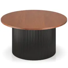 Walnut Solid Wood Round Coffee Table with Wave Support