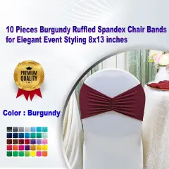10 Pieces Burgundy Ruffled Spandex Chair Bands for Elegant Event Styling 8x13 inches