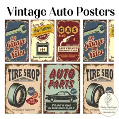 Vintage Auto Posters Decoupage Papers for Crafting and Mixed Media 18x24