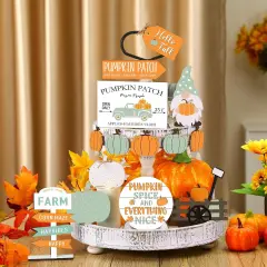15 Pcs Fall Tiered Tray Decor Set Fall Decorations(Gnomes)