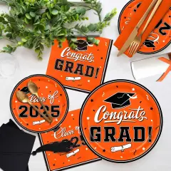 Graduation Party Plates and Napkins Graduation Party Supplies Orange Disposable Paper Plates Luncheon Napkins Cocktail Napkins for Congrats Grad Party Decorations, Serve 50