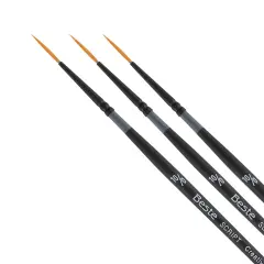 Creative Mark Beste Golden Taklon Script Liner #10x0 - 3 Pack Artist Paint Brush, Professional Watercolor Brushes, For Acrylic Painting, Short Handle, Sharp Edges, Hand-Tied & Shaped