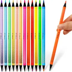 12 Double-Ended Colored Pencils, 24 Colors in 12 Pencils, Black Wooden Triangular Coloring Pencils for Kids, Party Bag Favors, Pre-sharpened