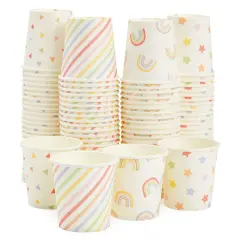 100 Pack 4 Oz Mini Disposable Paper Cups for Espresso, Mouthwash, Tea, Coffee - Rainbow Multicolor