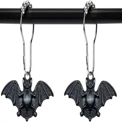 Set of 12 Bats Shower Curtain Hooks Haunted House Decor