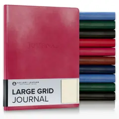 Gallery Leather Grid Journal - Crafted in Maine, USA - Elegant Leather Notebook with 192 Grid Pages , 9.75x7.5 ", Large Grid Acadia Wild Rose