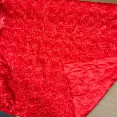 1 Yard Exquisite 3D Rose Design Satin Rosette Ribbon Fabric 54" Width Red