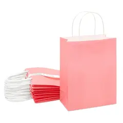 25-Pack Pink Gift Bags with Handles - Medium-Sized Paper Goodie Bags for Weddings, Bridal Showers, Baby Showers, and Small Businesses (8 x 4 x 10 Inches)