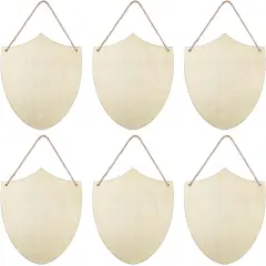 6pcs Wooden Shield Shapes Wood Sign Blank Hanging Wooden Plaque