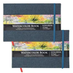 5.5" x 8.5" Watercolor Book (2 Pack, 76 Sheets Each) - 110lb (230 GSM) Linen-Bound Hardcover Artist Paper Pads - Acid-Free Cold-Pressed Watercolor Paper Pad Mixed Media