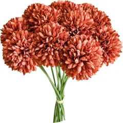 Orange Artificial Ball Chrysanthemum 12 Stems Faux Flowers