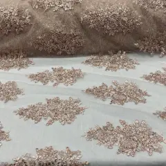 1 Yard Metallic Gold Sequin Lace Fabric 51" Wide, Floral Embroidered Mesh for Bridal & Evening Wear