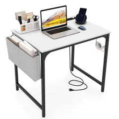 Costway 32" Meeting Room Desk Set of 2/4/6 with Charging Station & Headphone Hook Metal Frame White