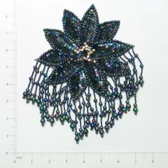 Starburst Beaded Sequin Applique/Patch 8" x 5 3/4" Black AB