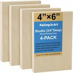 4 Pack of 4x6&rsquo;&rsquo; Studio 3/4&rsquo;&rsquo; Deep,Unfinished Birch Wood Panels Kit for Painting