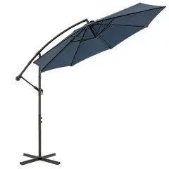 Costway 10' Hanging Umbrella Patio Sun Shade Offset Outdoor Market W/ Cross Base Blue