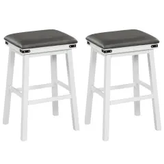 Costway 30'' Dining Bar Stool Set of 2 Pub Height Padded Seat Wood Frame Kitchen Brown/White