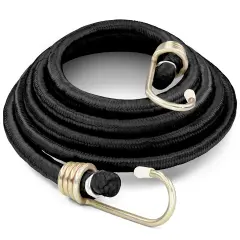 72-Inch Heavy Duty Bungee Cords with Metal Hooks for Bikes, Camping, Outdoors, Tie Downs, Cargo Security, Weatherproof & Abrasion Resistant Black