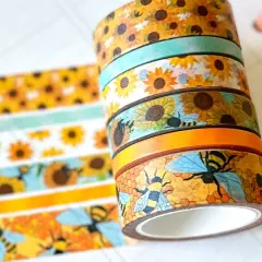 Bees Beehive Sunflowers Yellow Spring Summer Washi Tape Set June 2025 - W133