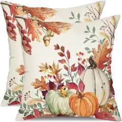 Orange White Pumpkin Fallen Leaves Decorative Outdoor Throw Pillow Covers